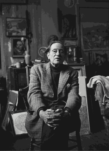 Photograph of Duncan Grant in his studio, 1968